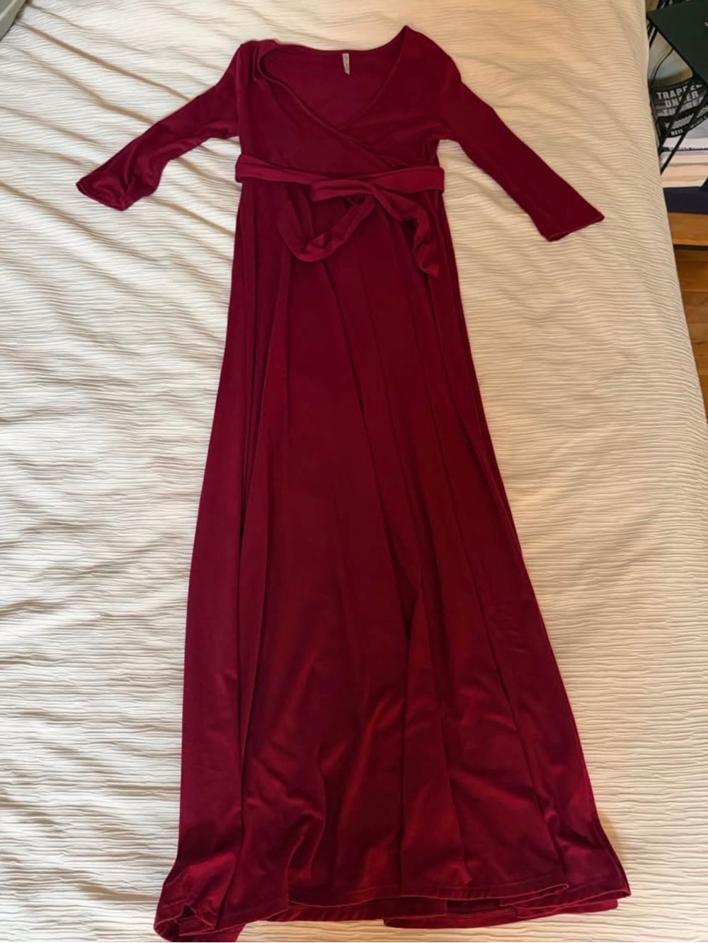 Burgundy Maternity Faux Wrap Maxi Dress